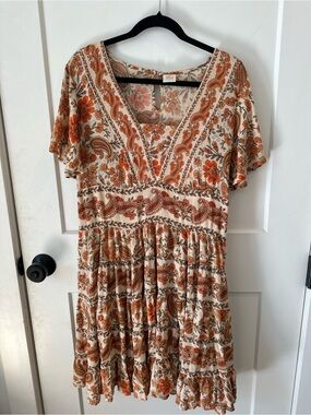 Bila Cream Mini Dress with Rust and Brown Paisley Floral Print